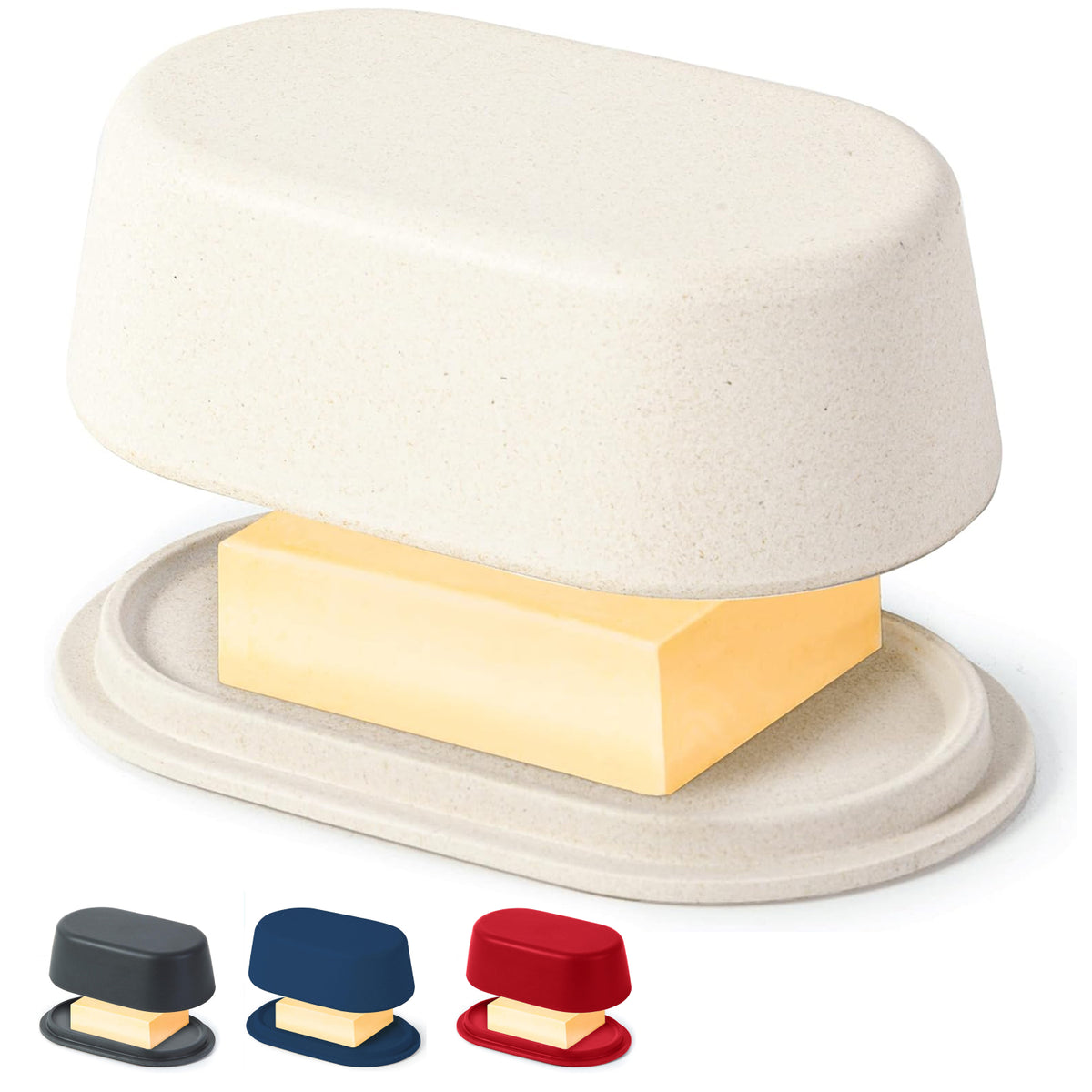Bamboo butter dish with a size and dimension reference