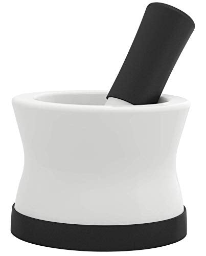 Porcelain mortar and pestle with a non-slip silicone base