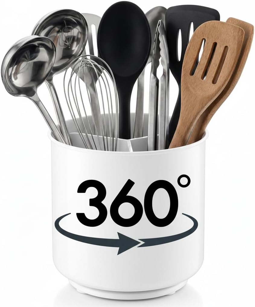 Rotating utensil caddy with the removable divider shown