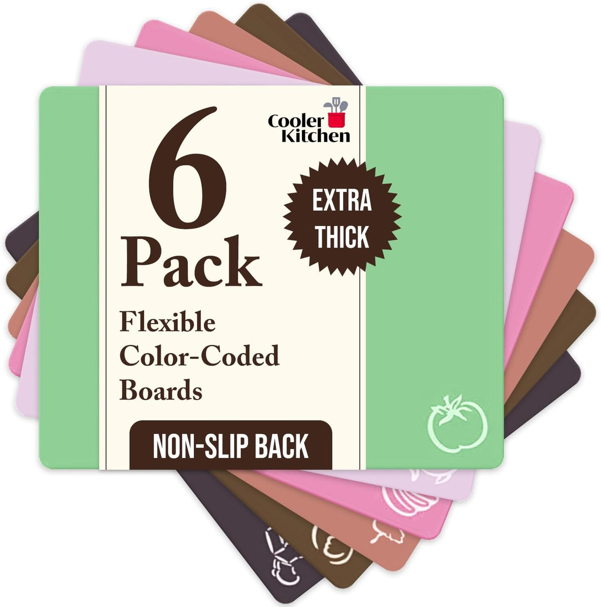 Extra Thick Flexible Plastic Cutting Board Mats Set of 6 for Kitchen