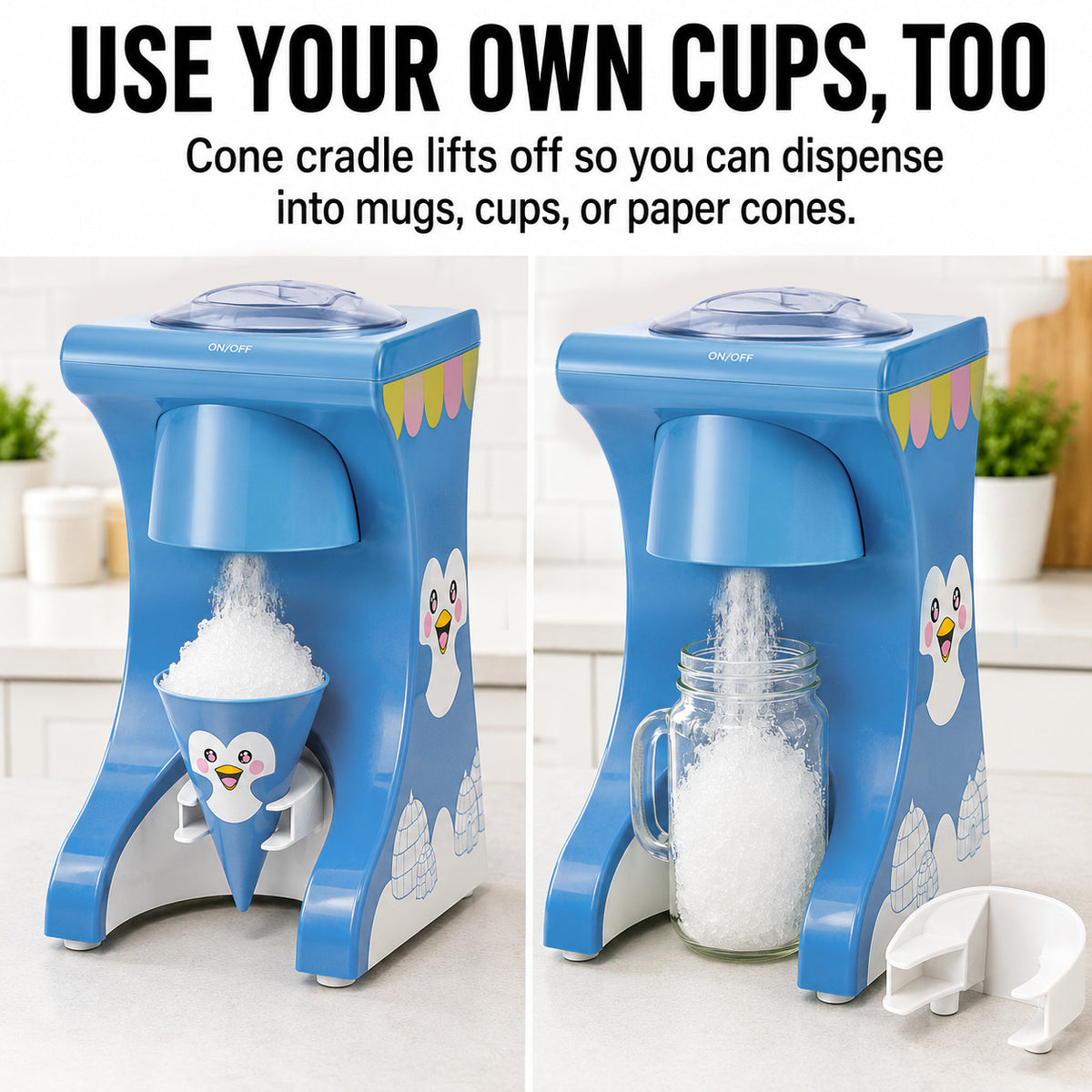Snow cone maker with the twist-to-start lid