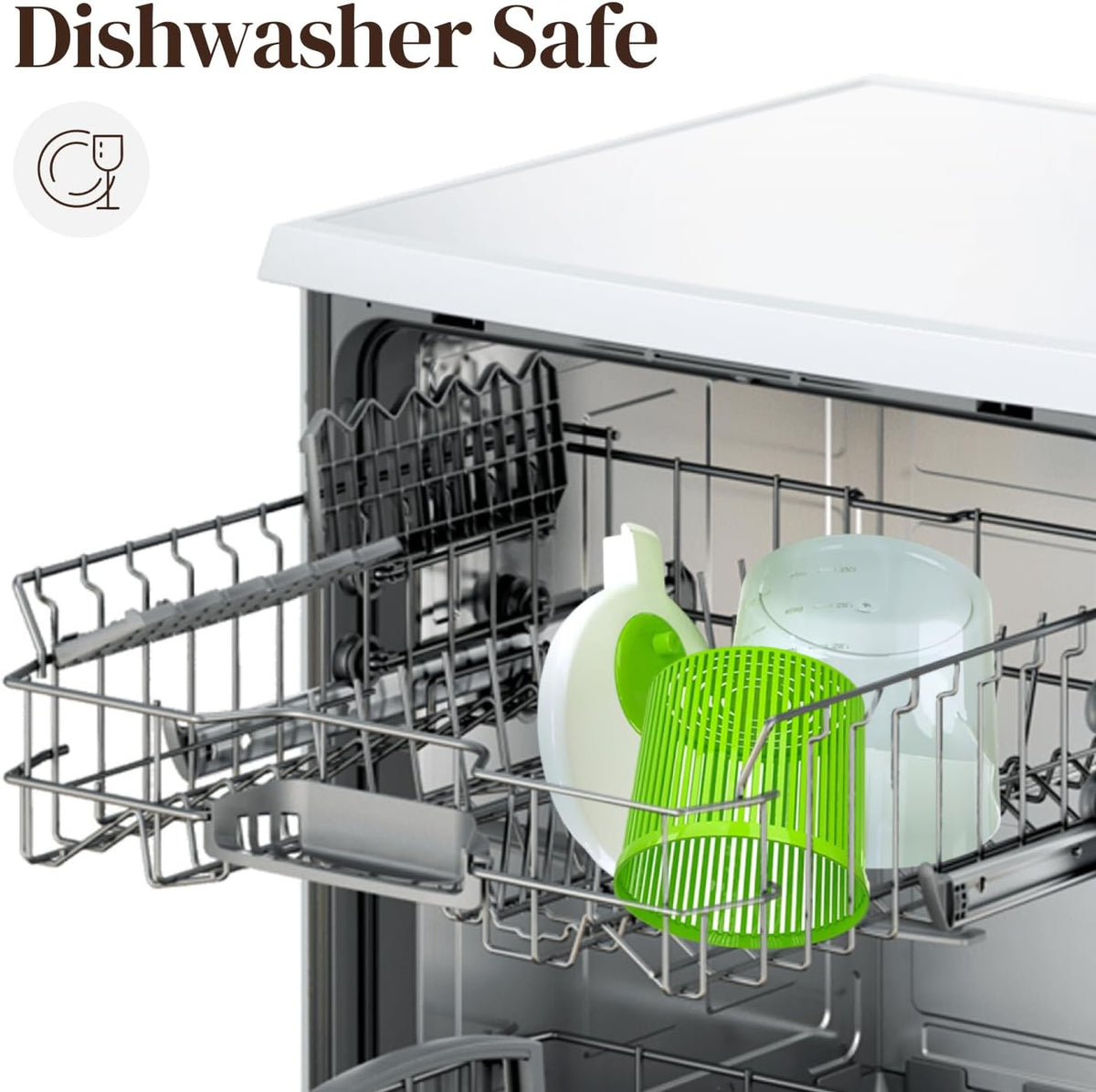 Green mini salad spinner on a counter