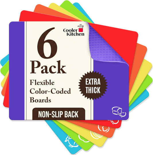 Extra Thick Flexible Plastic Cutting Board Mats Set of 6 for Kitchen