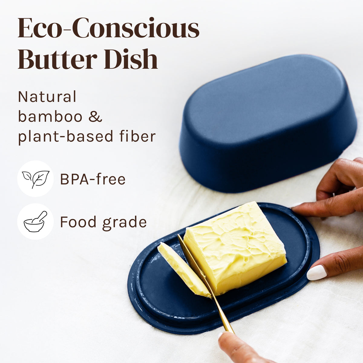 Butter dish holding a block of European-style butter