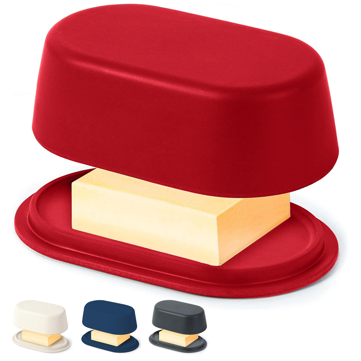 Butter dish with the lid lifted to show the interior size