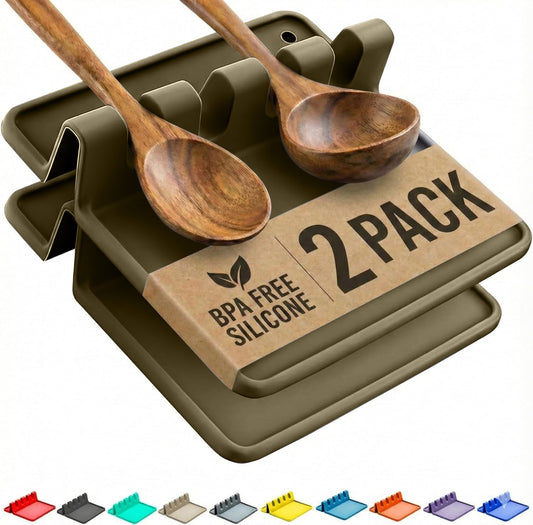 Silicone spoon rest for the stove top with a drip pad